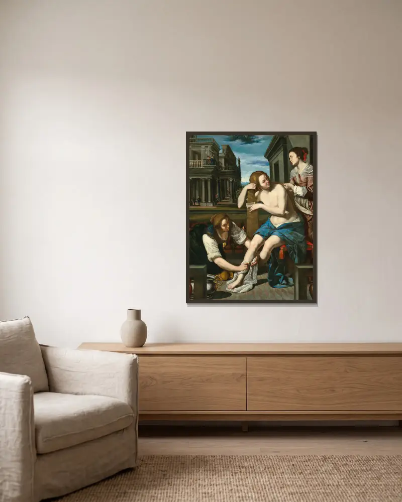Batseba im Bade von Artemisia Gentileschi gerahmt an einer Wand
