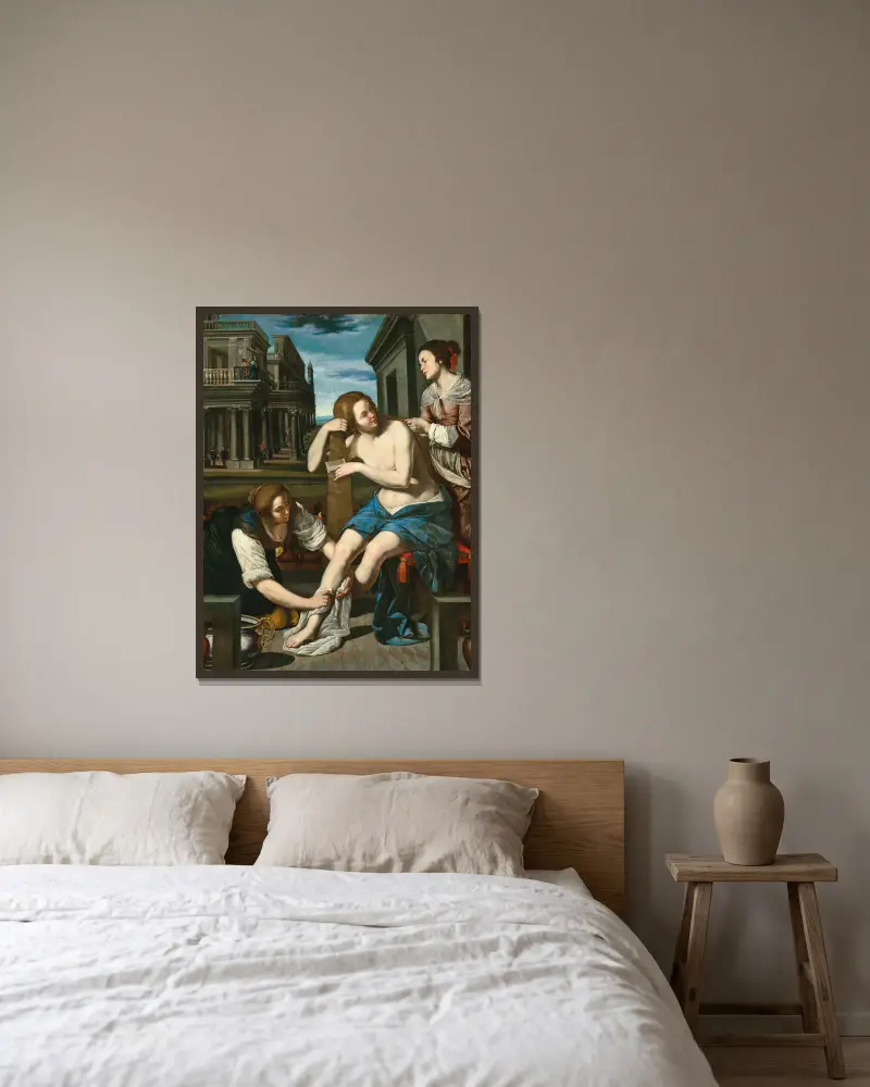 Batseba im Bade von Artemisia Gentileschi gerahmt an einer Wand