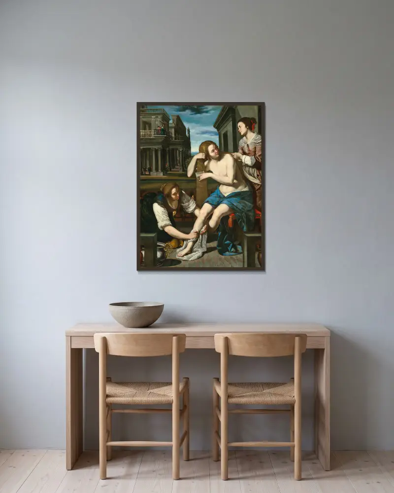 Batseba im Bade von Artemisia Gentileschi gerahmt an einer Wand