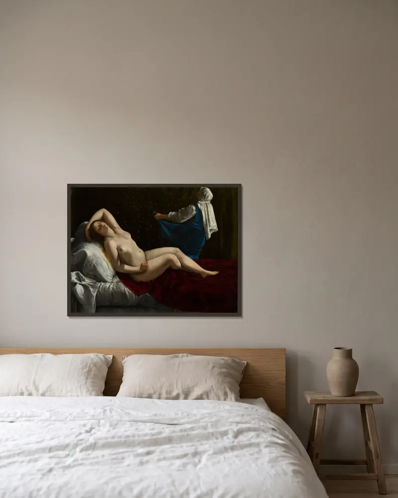 Danaë av Artemisia Gentileschi inramad på en vägg