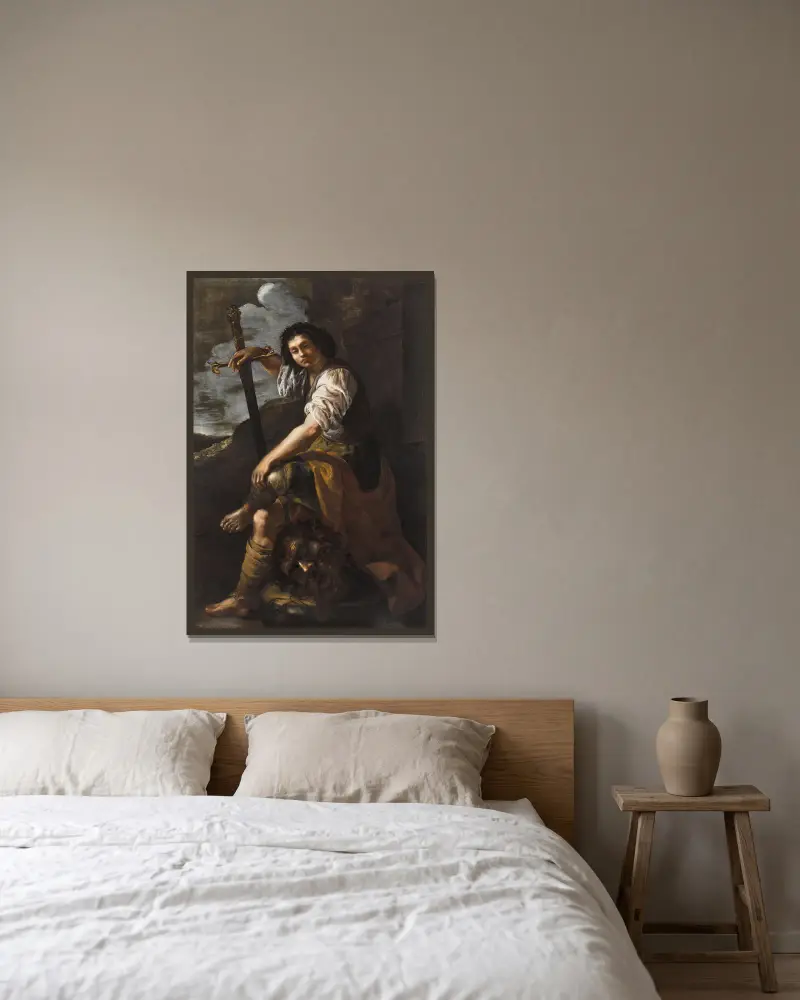 David med Goliats huvud av Artemisia Gentileschi inramad på en vägg