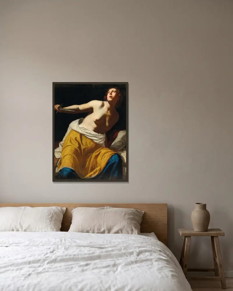 Lucretia – nr 1 av Artemisia Gentileschi inramad på en vägg
