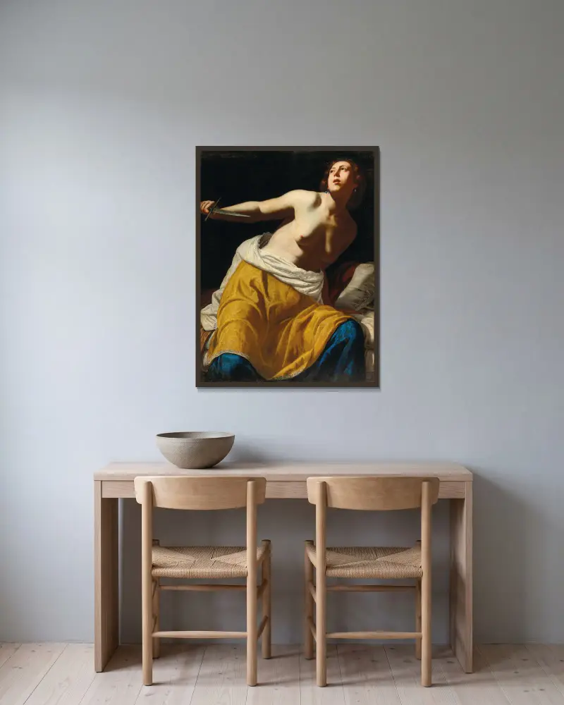 Lucretia – nr 1 av Artemisia Gentileschi inramad på en vägg