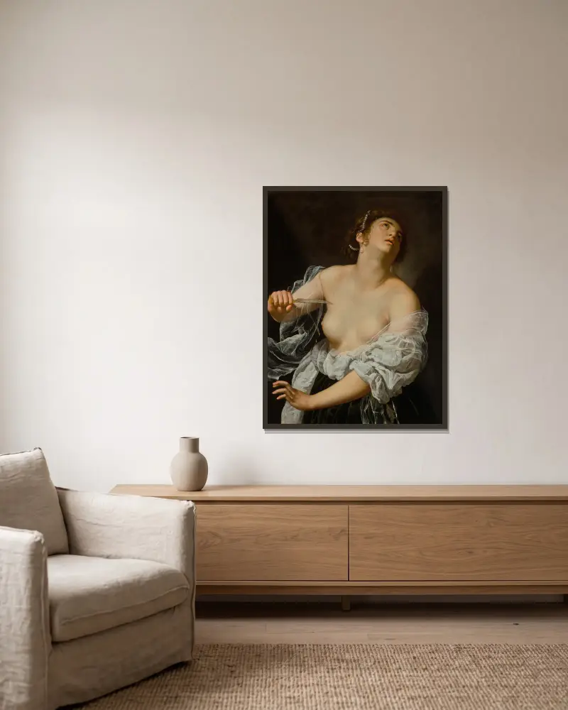 Lucretia, 1627 av Artemisia Gentileschi inramad på en vägg