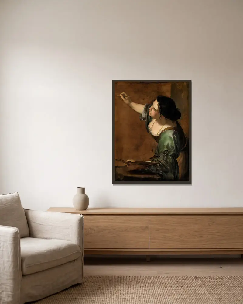 Självporträtt som allegori över måleriet av Artemisia Gentileschi inramad på en vägg
