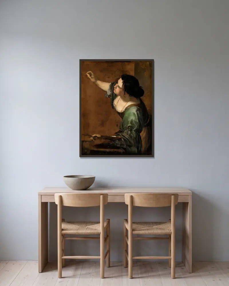 Självporträtt som allegori över måleriet av Artemisia Gentileschi inramad på en vägg