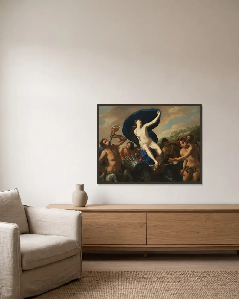 Der Triumph der Galatea von Artemisia Gentileschi gerahmt an einer Wand