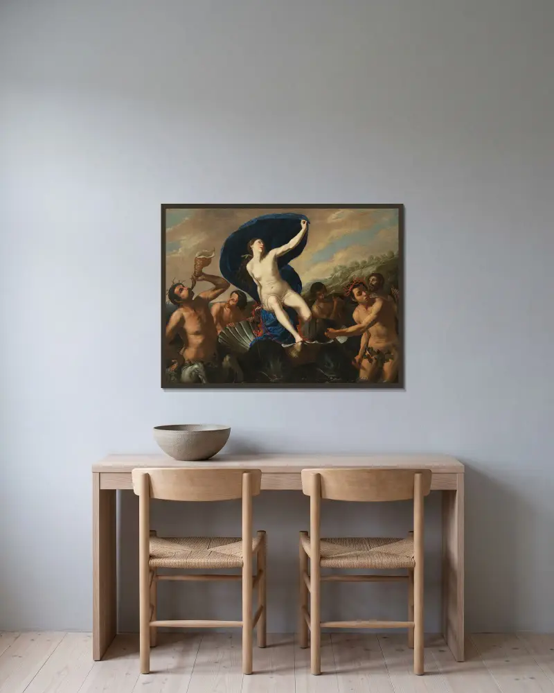 Der Triumph der Galatea von Artemisia Gentileschi gerahmt an einer Wand
