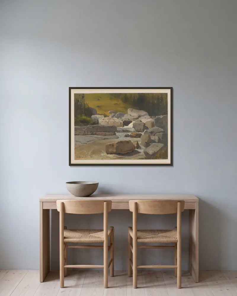 Mountain stream av Arthur Blaschnik inramad på en vägg