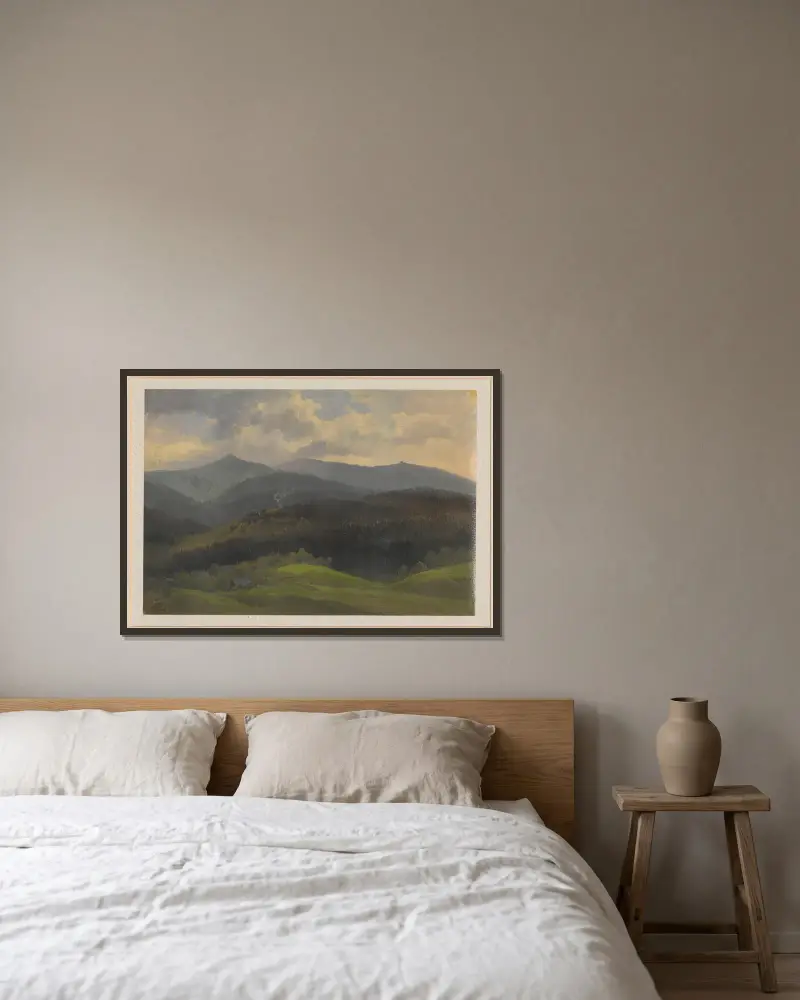 Blick auf das Riesengebirge von Arthur Blaschnik gerahmt an einer Wand
