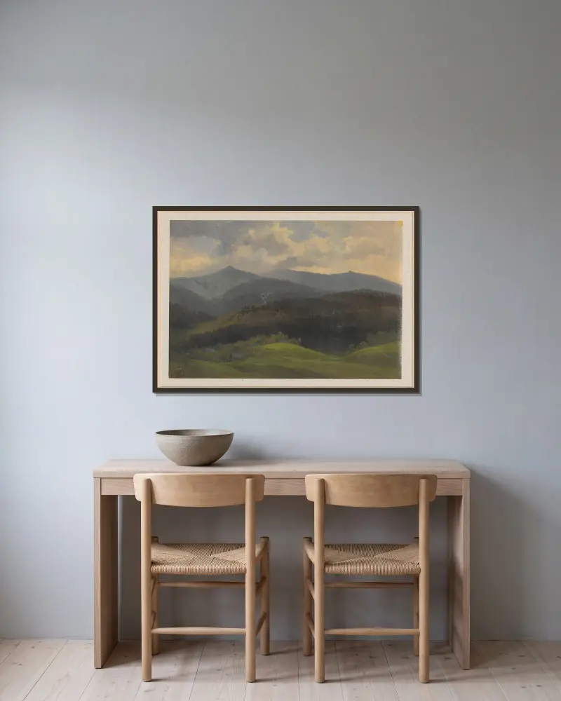 Blick auf das Riesengebirge von Arthur Blaschnik gerahmt an einer Wand