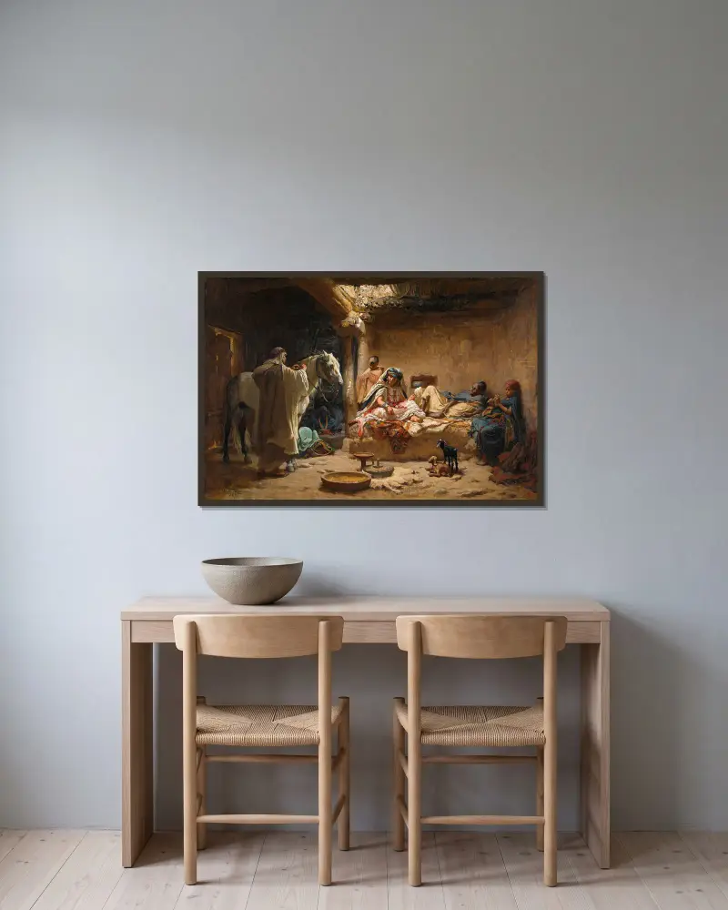 Interiér v Biskře, Frederick Arthur Bridgman v rámu na stěně