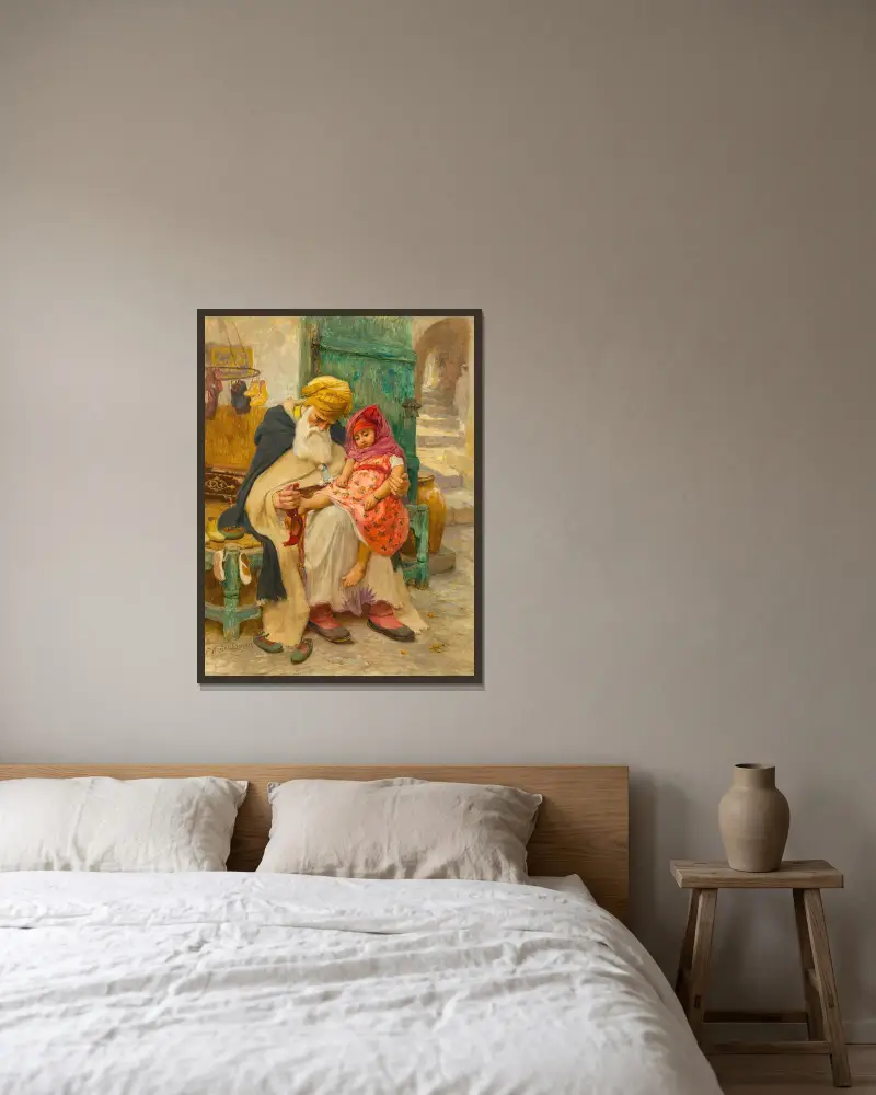 Die Pantoffeln von Frederick Arthur Bridgman gerahmt an einer Wand