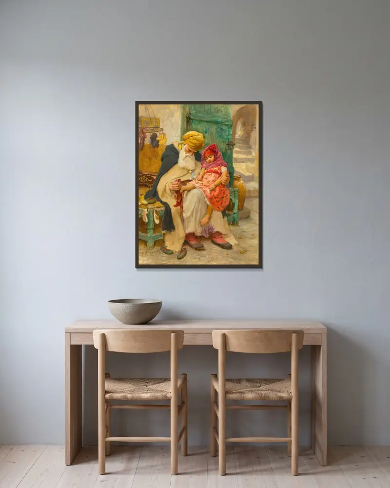 Die Pantoffeln von Frederick Arthur Bridgman gerahmt an einer Wand