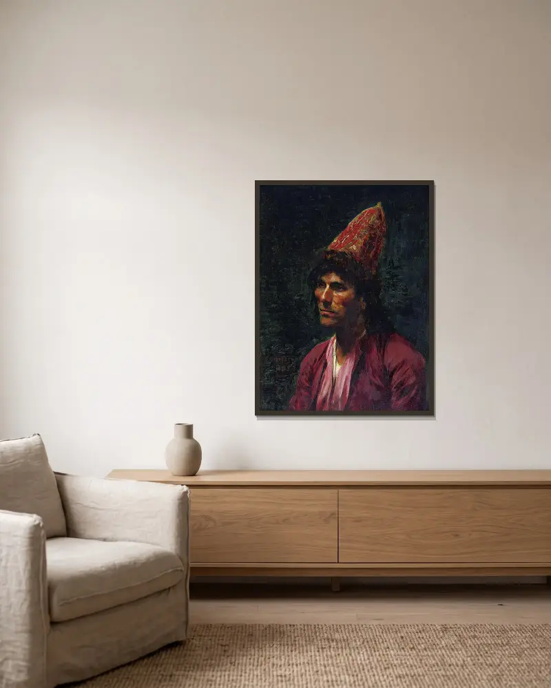 Porträtt av en man av Frederick Arthur Bridgman inramad på en vägg