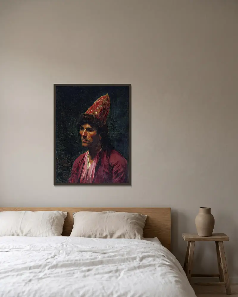 Porträtt av en man av Frederick Arthur Bridgman inramad på en vägg