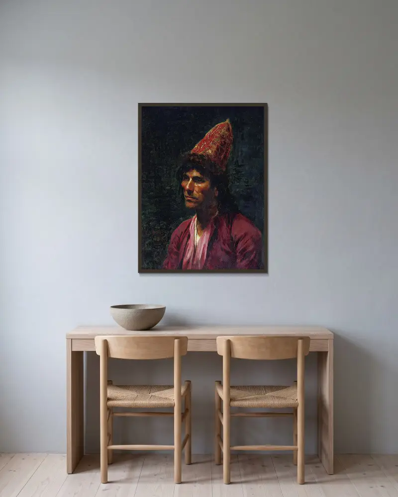Porträtt av en man av Frederick Arthur Bridgman inramad på en vägg