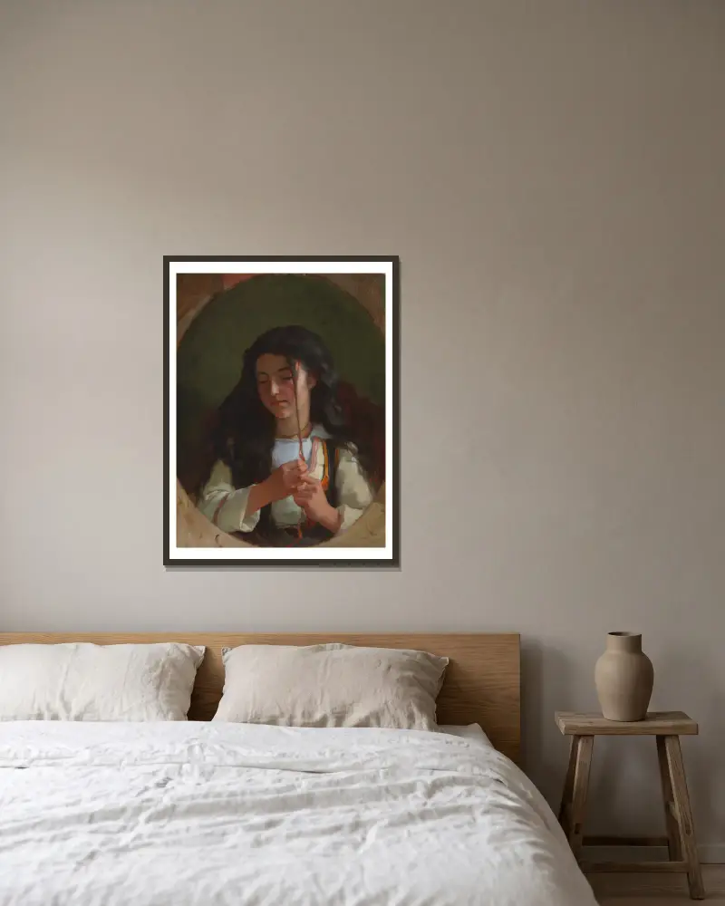 Studie av en ung flicka, Pont-Aven av Frederick Arthur Bridgman inramad på en vägg