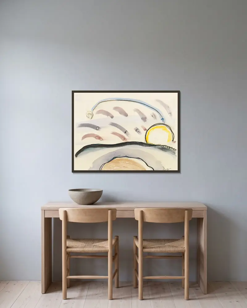 Studie k dílu „Sun and Moon“ (Slunce a měsíc), Arthur Dove v rámu na stěně