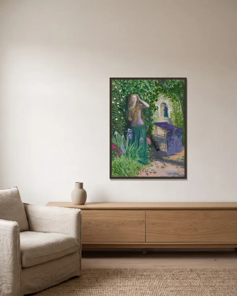 Fair Rosamund von Arthur Hughes gerahmt an einer Wand