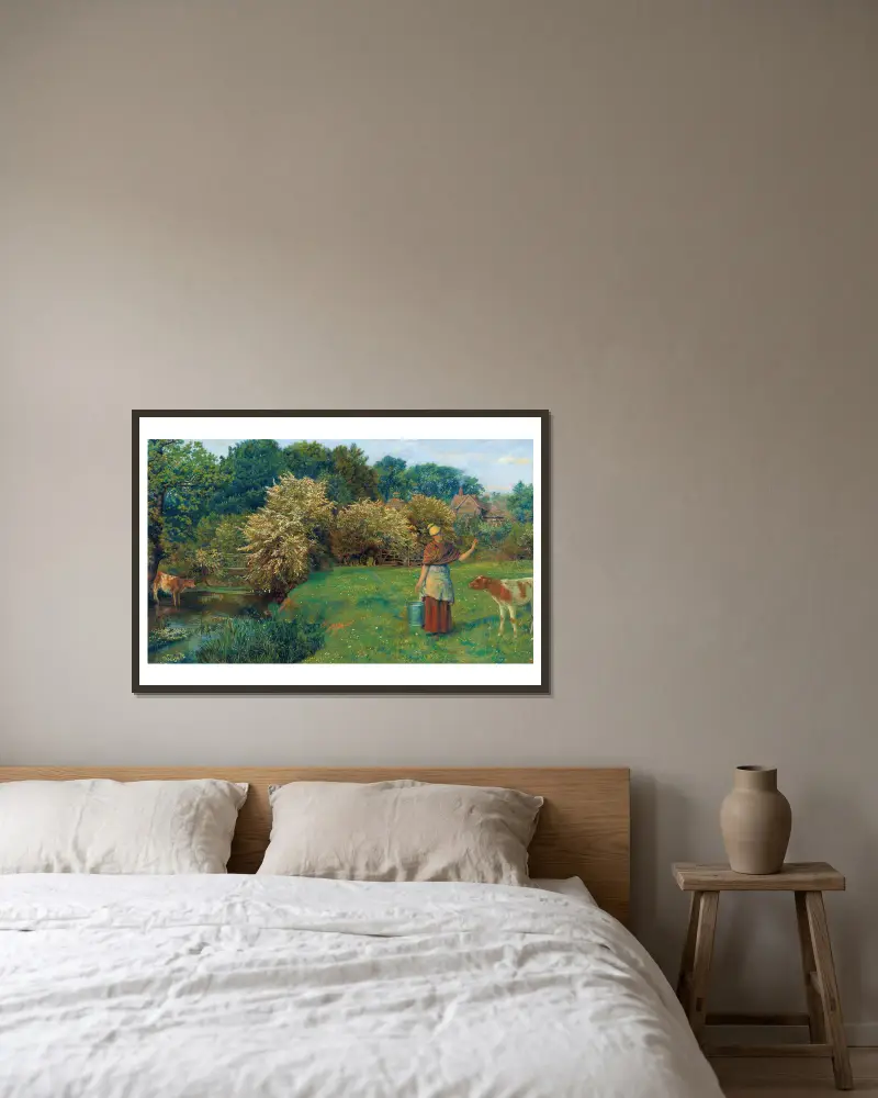 Poll The Milkmaid von Arthur Hughes gerahmt an einer Wand