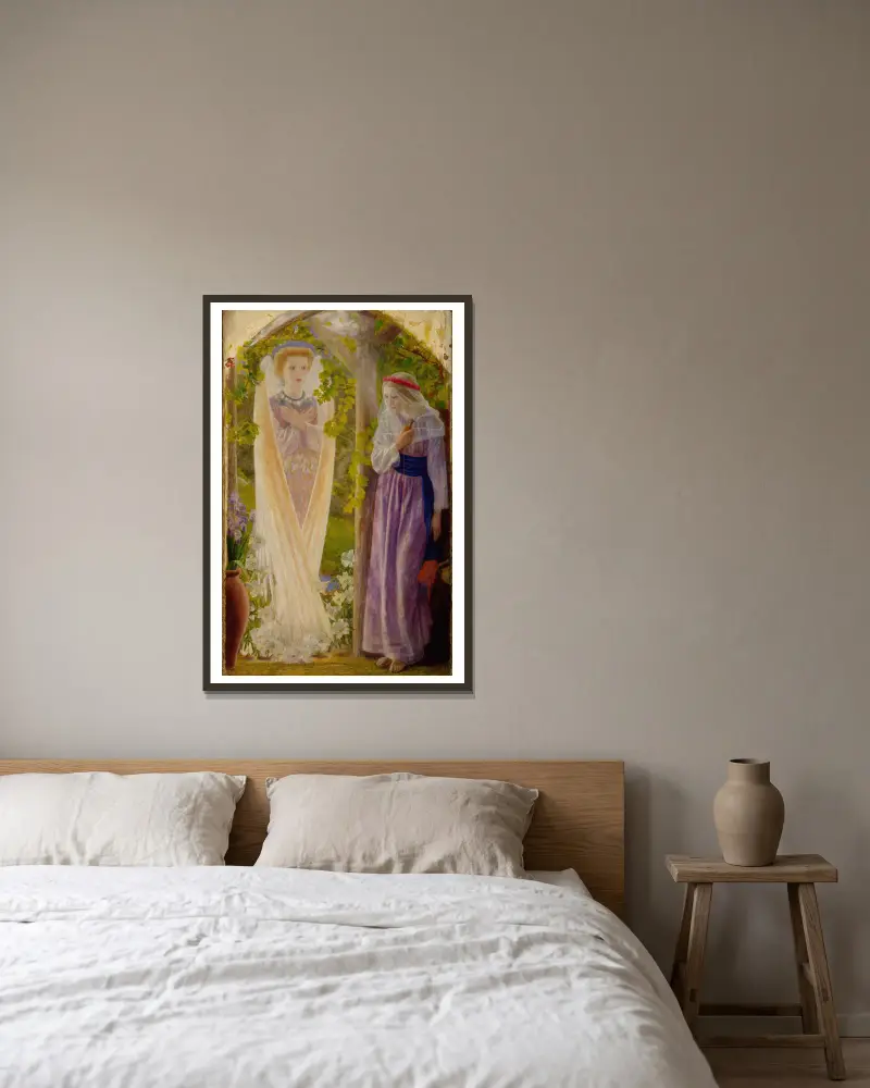 Die Verkündigung von Arthur Hughes gerahmt an einer Wand