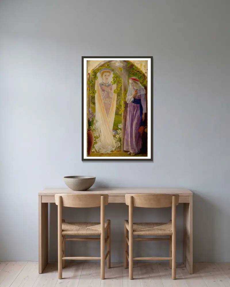Die Verkündigung von Arthur Hughes gerahmt an einer Wand