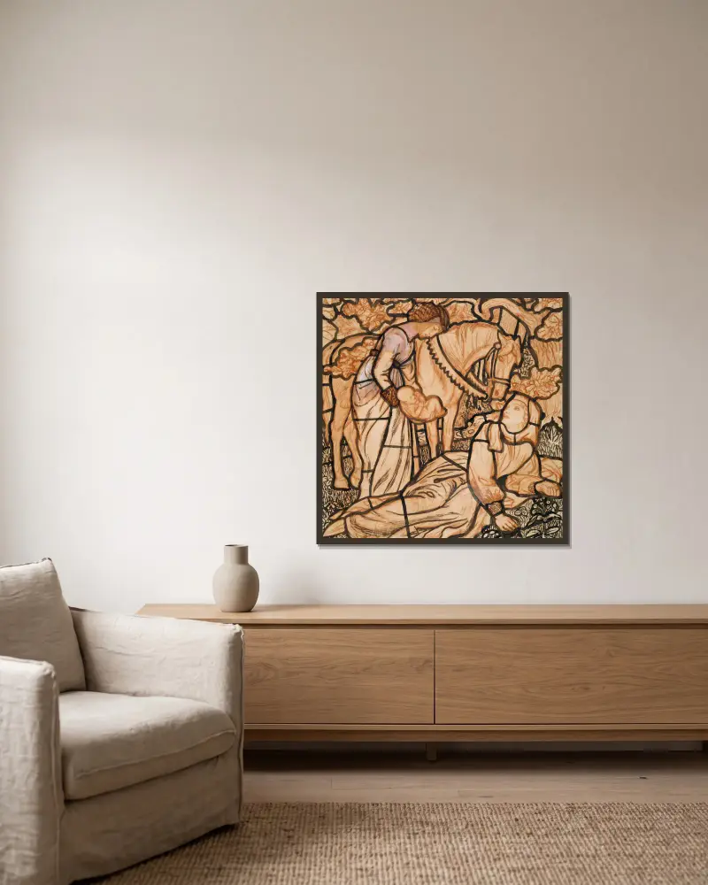 Die Geburt Tristrams von Arthur Hughes gerahmt an einer Wand