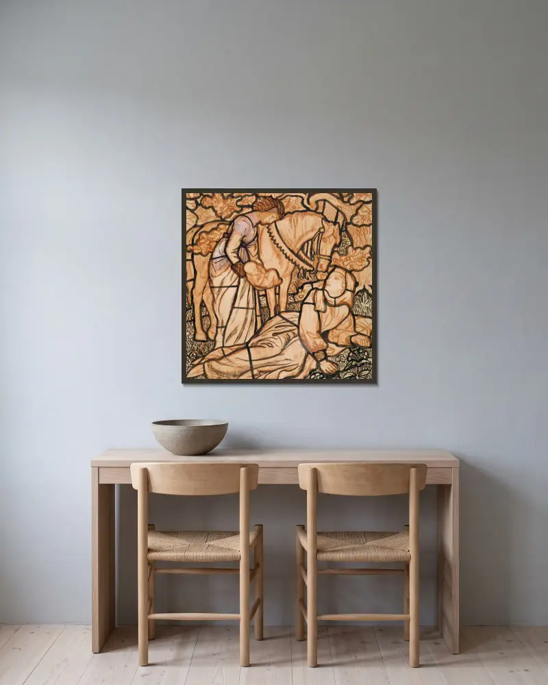 Die Geburt Tristrams von Arthur Hughes gerahmt an einer Wand