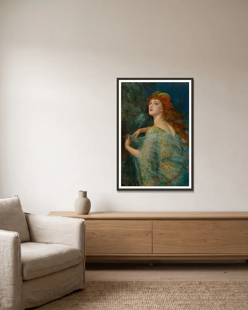 The Enchantress av Arthur Hughes inramad på en vägg