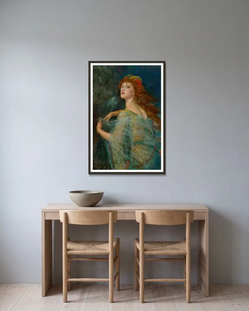 The Enchantress av Arthur Hughes inramad på en vägg
