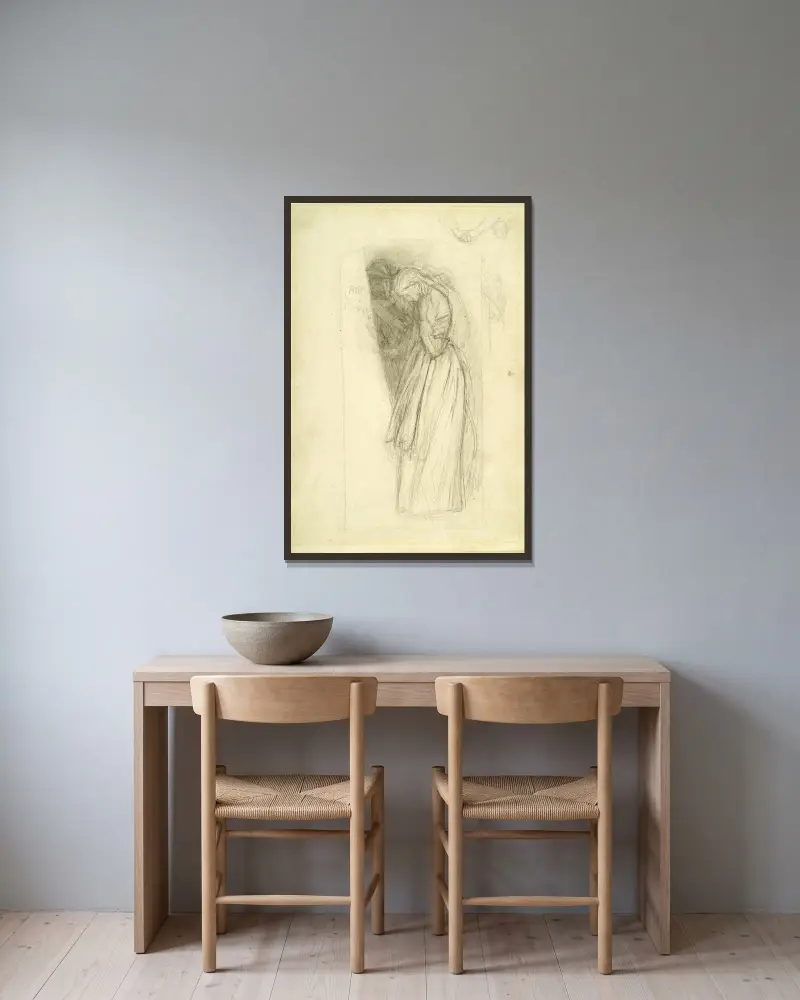 The Long Engagement – Compositional Sketch av Arthur Hughes inramad på en vägg