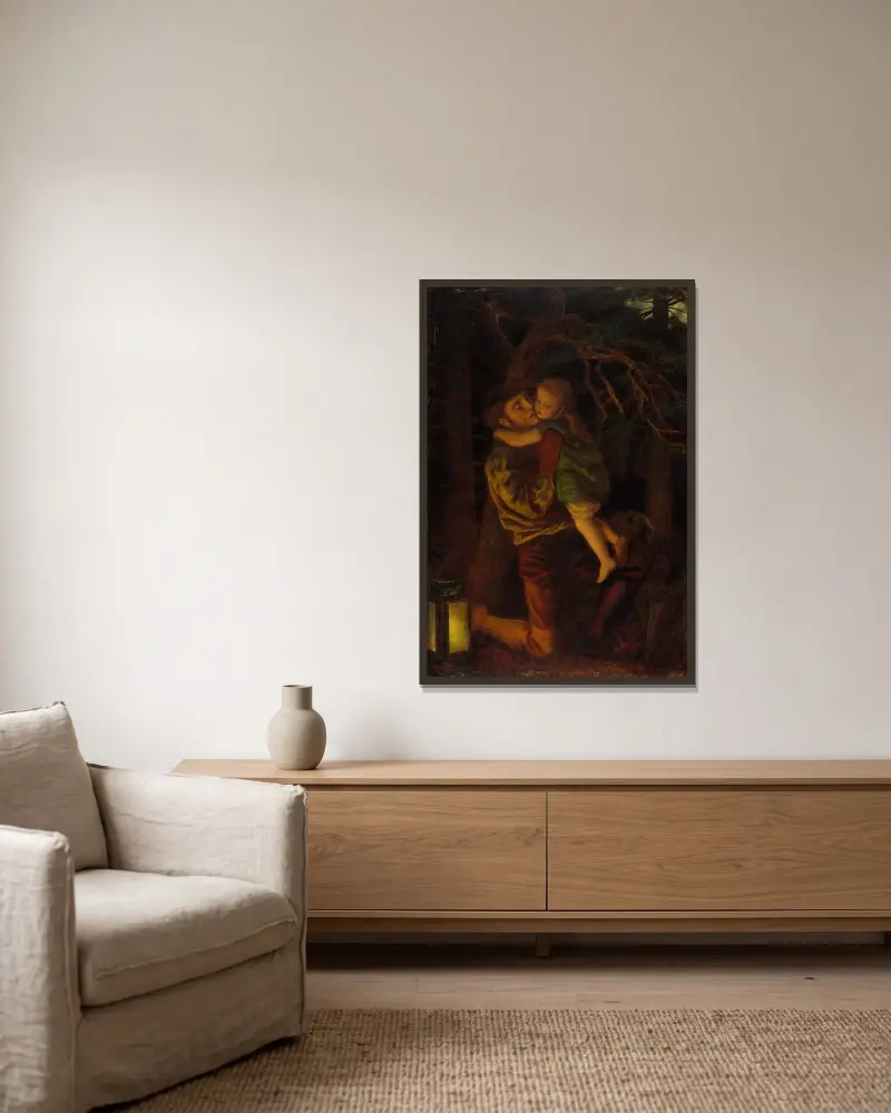 Das verlorene Kind von Arthur Hughes gerahmt an einer Wand
