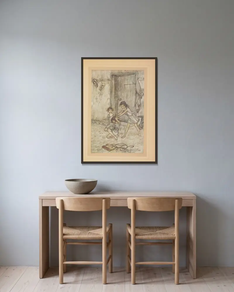 Hon var en liten djävul när hon gick i skolan av Arthur Rackham inramad på en vägg