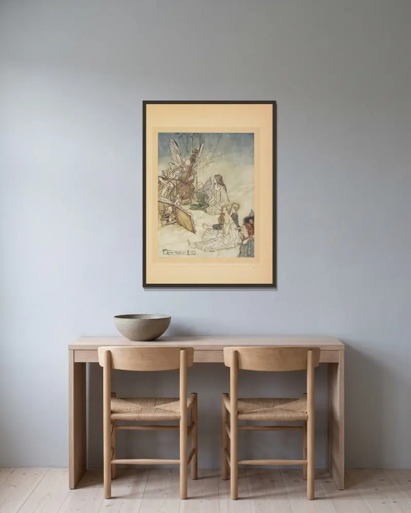 Et une chanson de Fées av Arthur Rackham inramad på en vägg