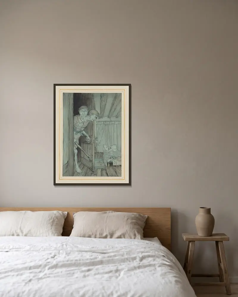 Jack the Giant Killer im Schloss des walisischen Riesen von Arthur Rackham gerahmt an einer Wand