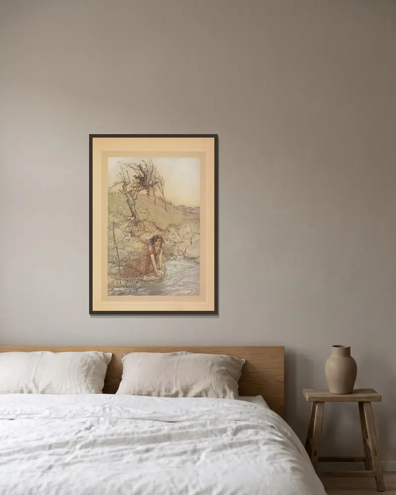 Hermia av Arthur Rackham inramad på en vägg