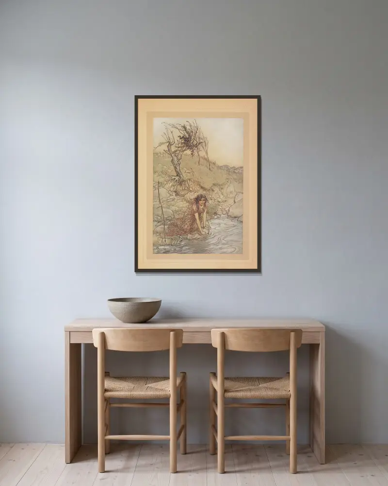 Hermia av Arthur Rackham inramad på en vägg