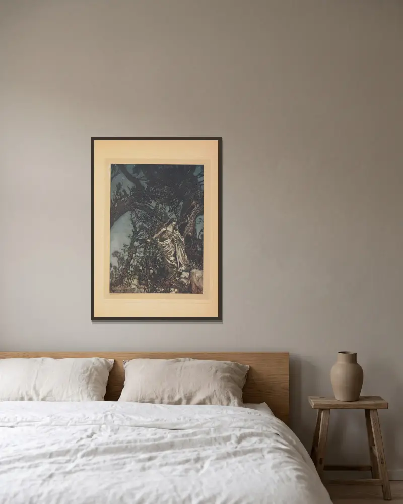 Jamais je ne fus si lasse, jamais si malheureuse av Arthur Rackham inramad på en vägg