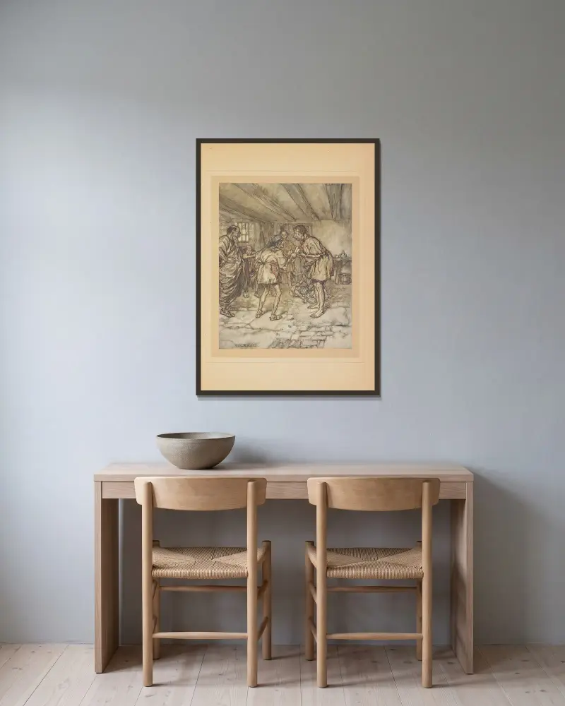 Laissez-moi jouer aussi le lion av Arthur Rackham inramad på en vägg