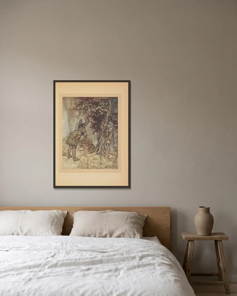 Oh! Bottom! comme tu es changé! av Arthur Rackham inramad på en vägg
