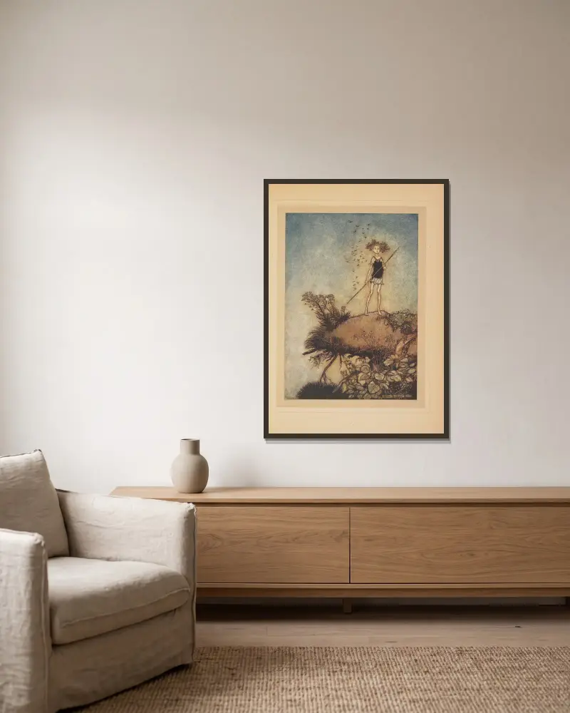 Att en av oss stannar på avstånd som vaktpost av Arthur Rackham inramad på en vägg