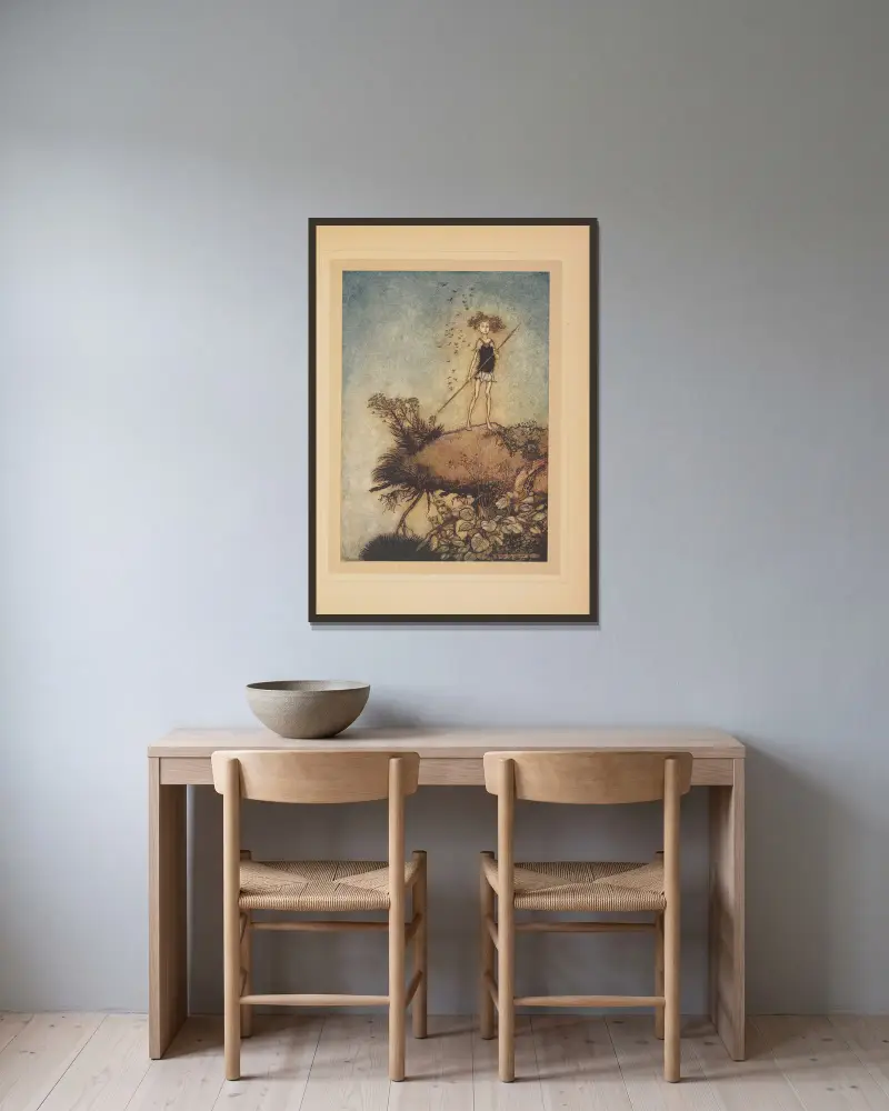Att en av oss stannar på avstånd som vaktpost av Arthur Rackham inramad på en vägg