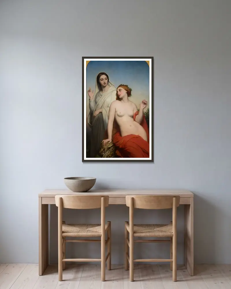 Himmlische und irdische Liebe von Ary Scheffer gerahmt an einer Wand