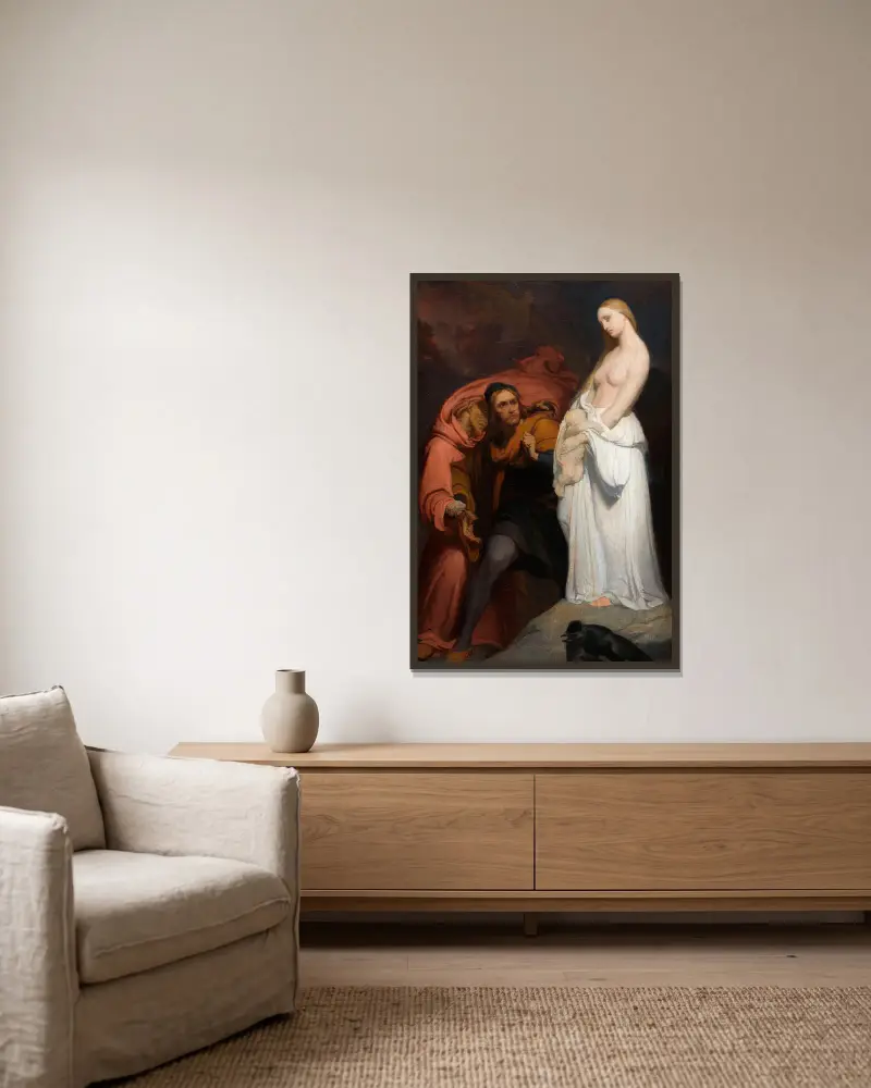 Marguerite holding her dead child av Ary Scheffer inramad på en vägg
