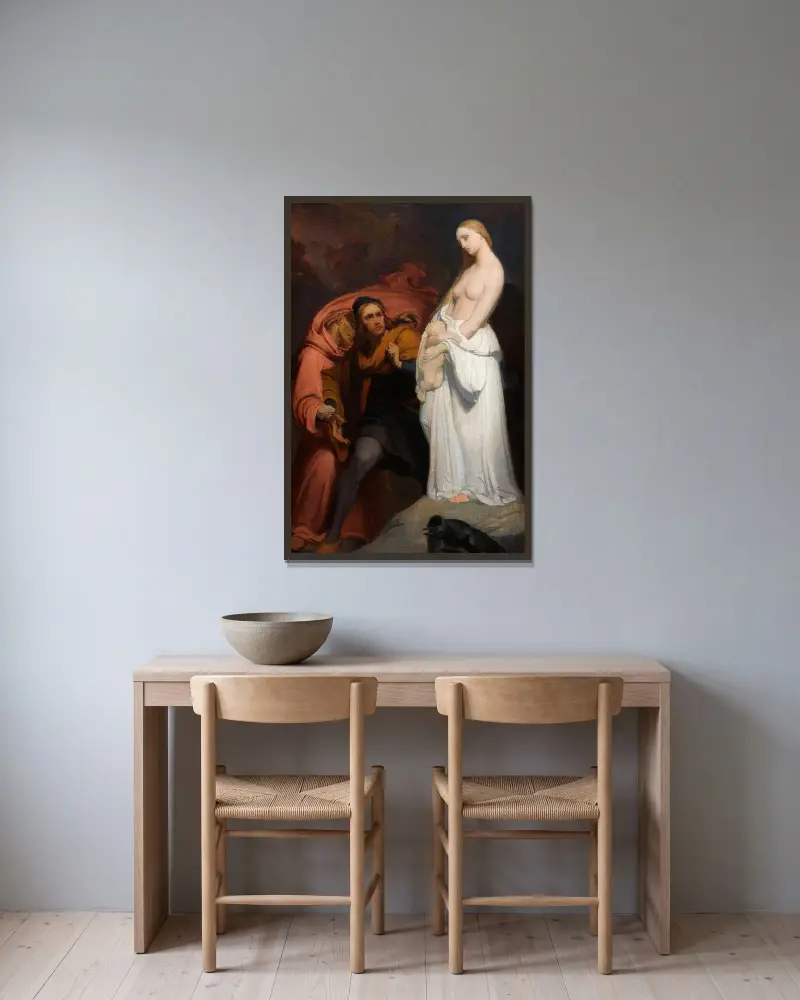 Marguerite holding her dead child av Ary Scheffer inramad på en vägg
