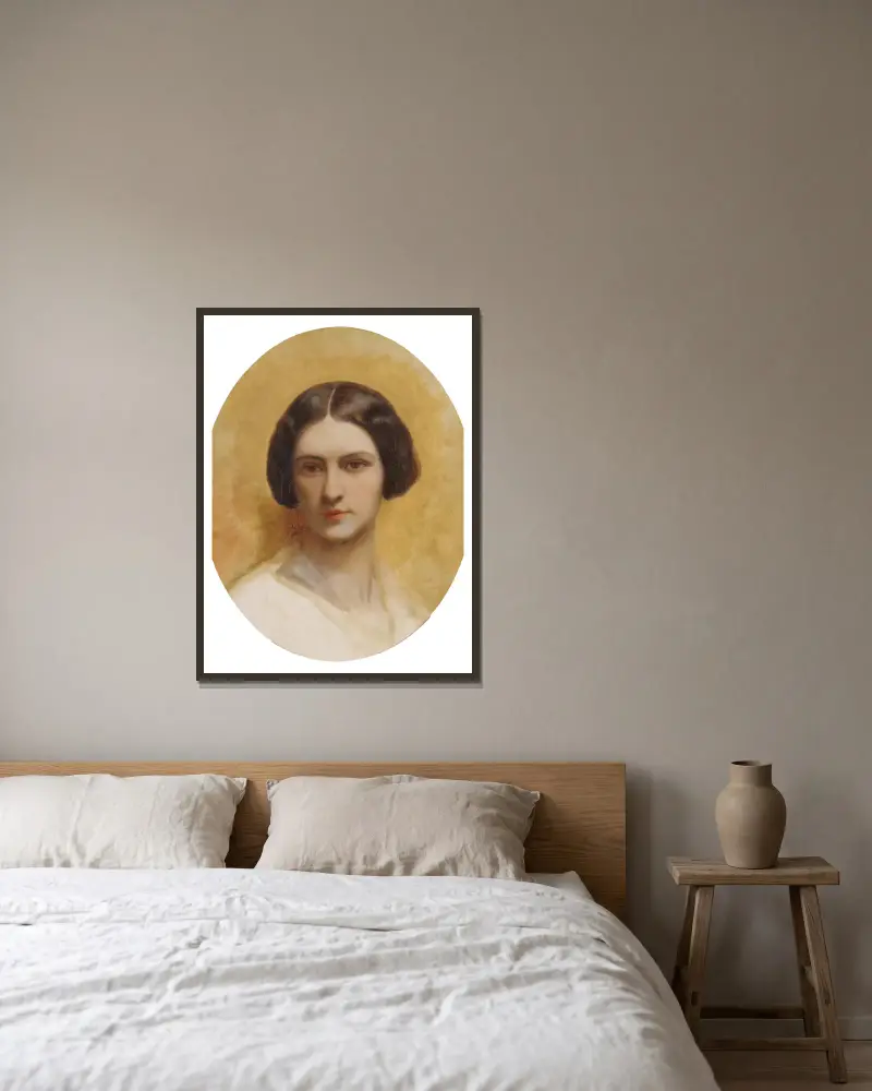 Portrait de Cornélia Marjolin-Scheffer av Ary Scheffer inramad på en vägg