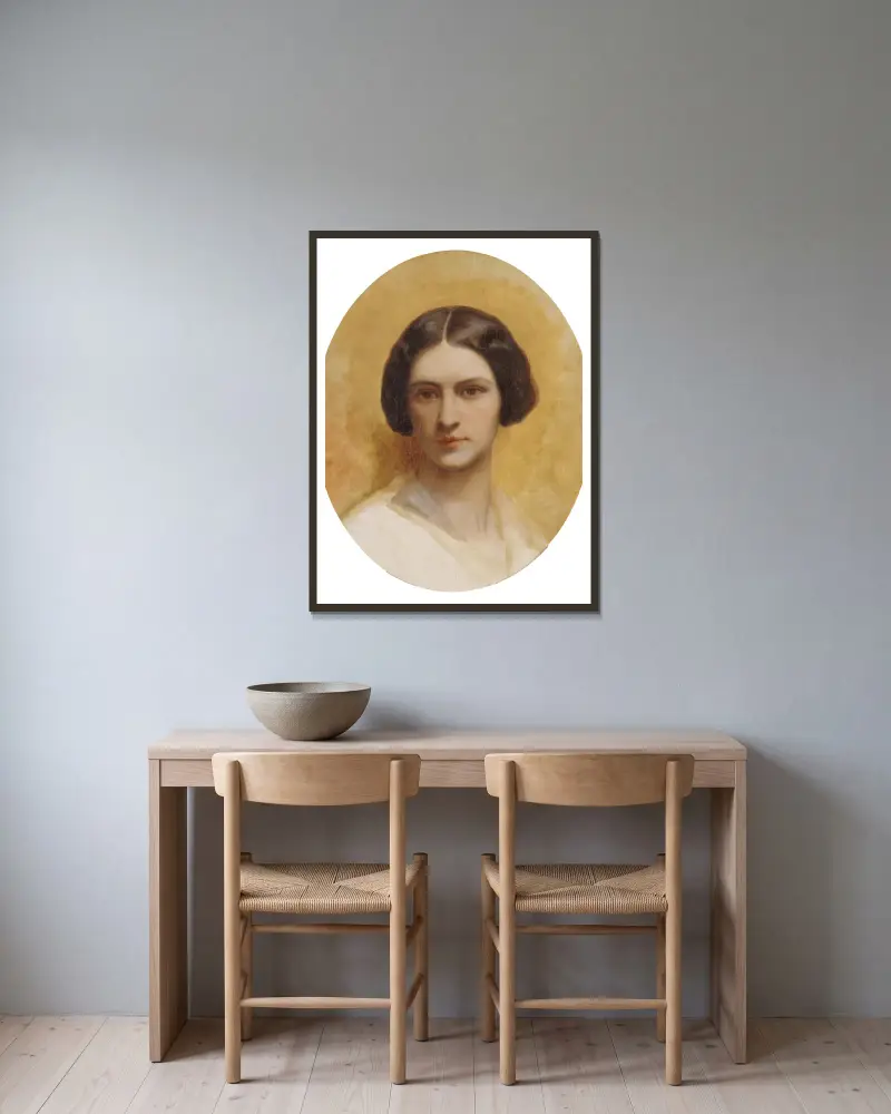 Portrait de Cornélia Marjolin-Scheffer av Ary Scheffer inramad på en vägg