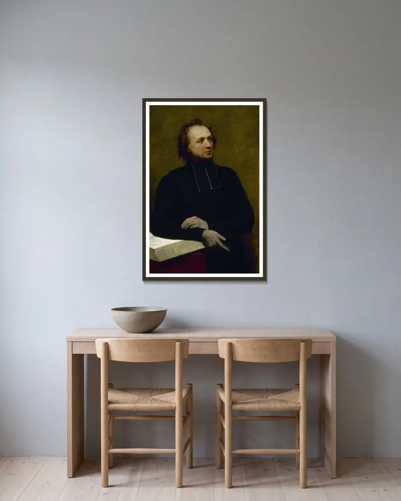 Porträtt av fader Gaspard Deguerry av Ary Scheffer inramad på en vägg