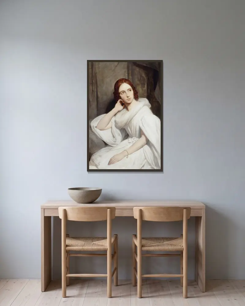 Porträt der Sophie Marin, Witwe des Generalleutnants Baudrand von Ary Scheffer gerahmt an einer Wand